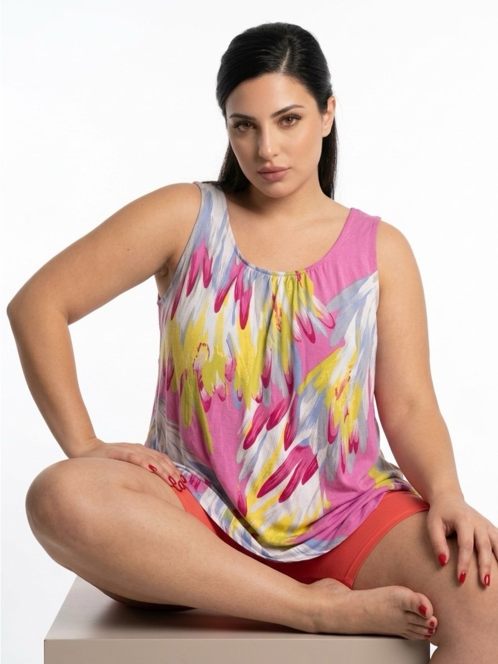 SUZY SHIER Floral Print Tank Top Plus Size Women's Large